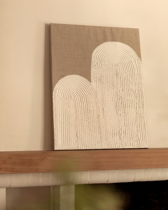 Cuadro blanco y beige decorativo sobre lino con bastidor de madera pintado artesanalmente con pintura al óleo en varias medidas