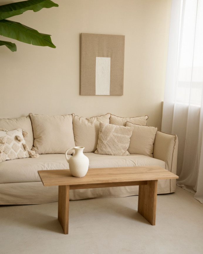 Cuadro beige y blanco decorativo sobre lino con bastidor de madera pintado artesanalmente con pintura al óleo en varias medidas