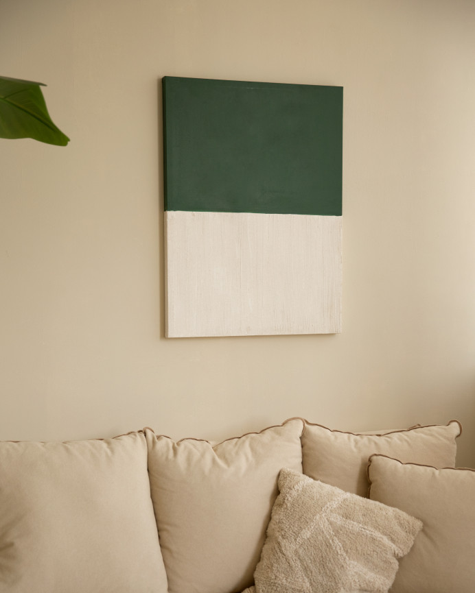 Cuadro verde y blanco decorativo sobre algodón con bastidor de madera pintado artesanalmente con pintura óleo en varias medidas
