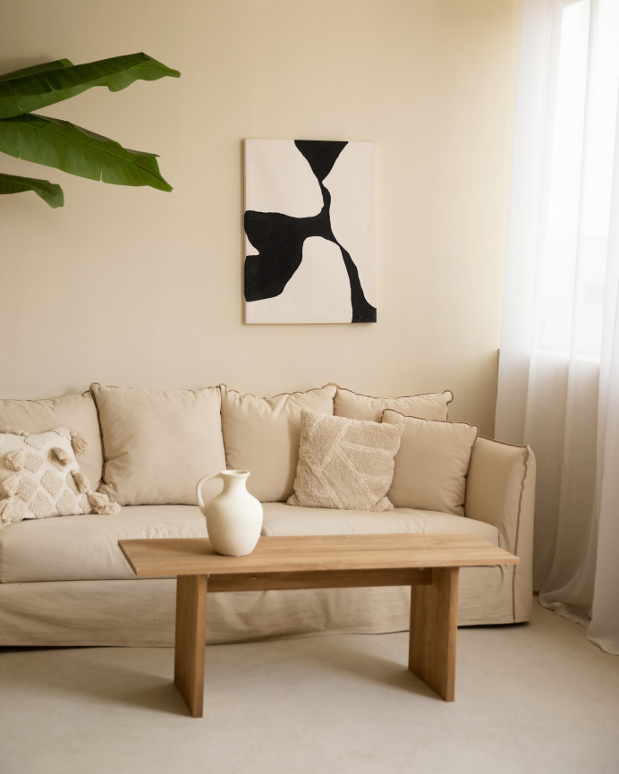 Cuadro beige y negro decorativo sobre algodón con bastidor de madera pintado artesanalmente con pintura óleo en varias medidas