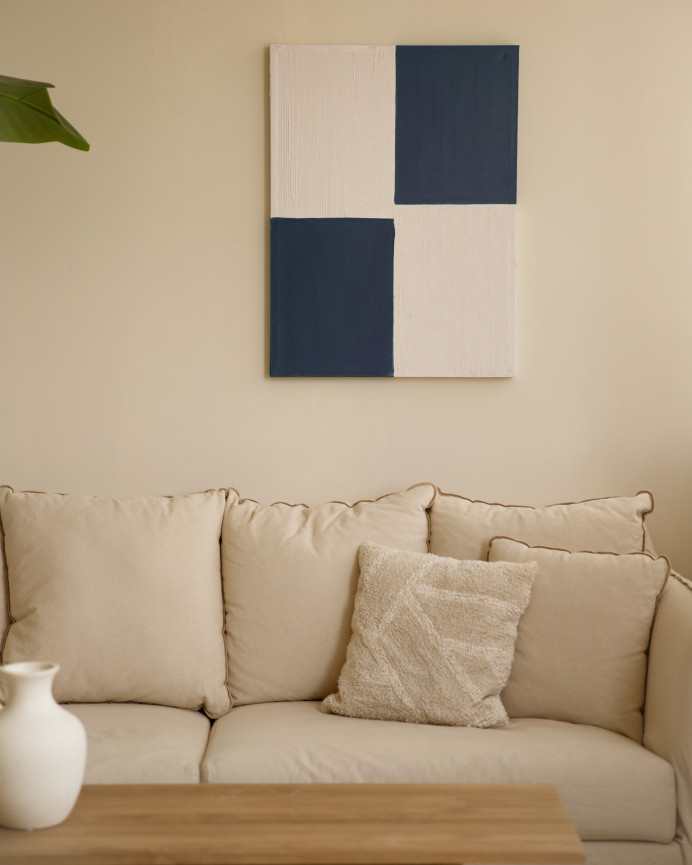 Cuadro azul y blanco decorativo sobre algodón con bastidor de madera pintado artesanalmente con pintura óleo en varias medidas