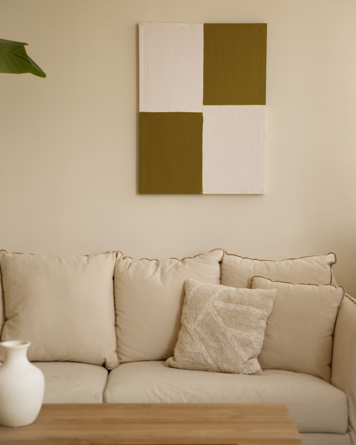 Cuadro mostaza y blanco decorativo sobre algodón con bastidor de madera pintado a mano con pintura óleo en varias medidas