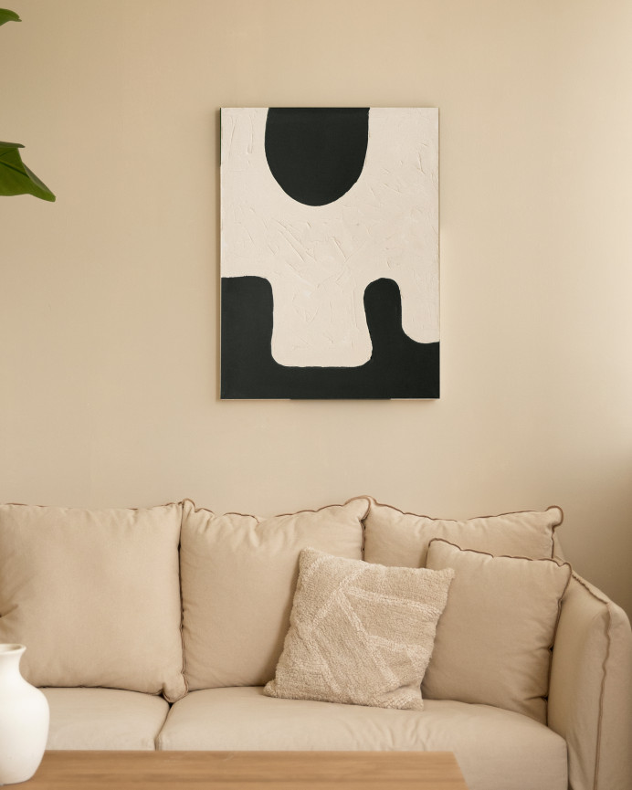 Cuadro blanco y negro decorativo sobre algodón con bastidor de madera pintado artesanalmente con pintura óleo en varias medidas