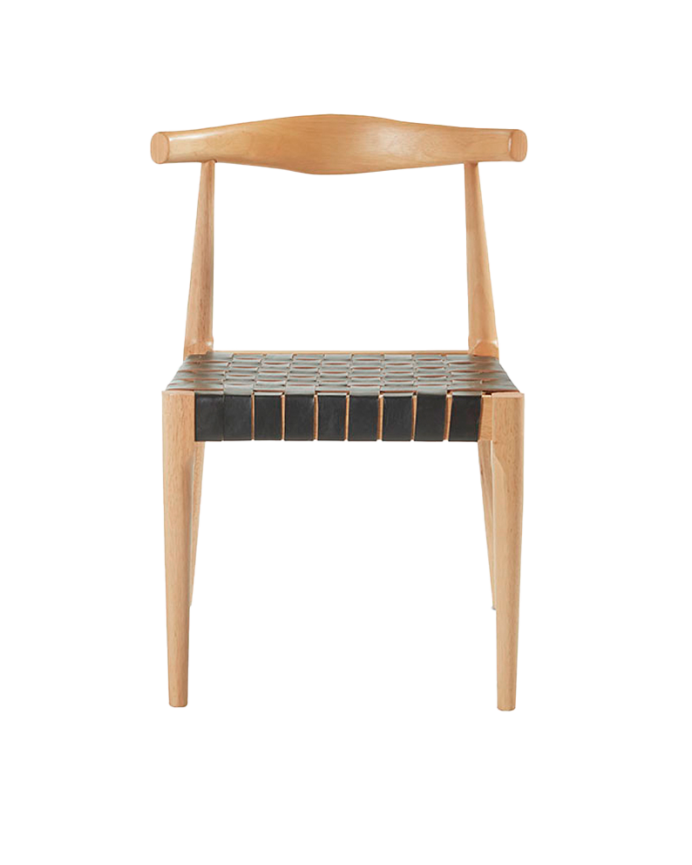 Silla de madera maciza con asiento trenzado negro y patas en tono natural de 81cm 