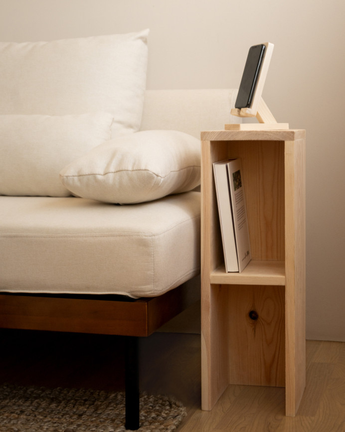 Pack 2 mesitas de noche o auxiliares de madera maciza en tono natural 60x20cm