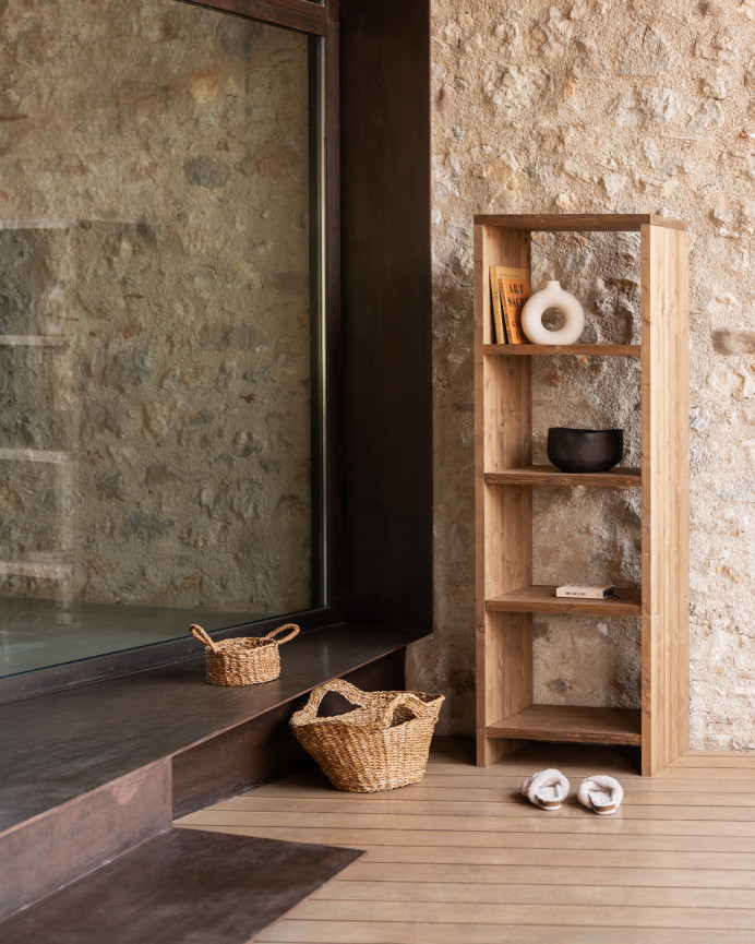Estantería de madera maciza tono roble oscuro de 180x60cm