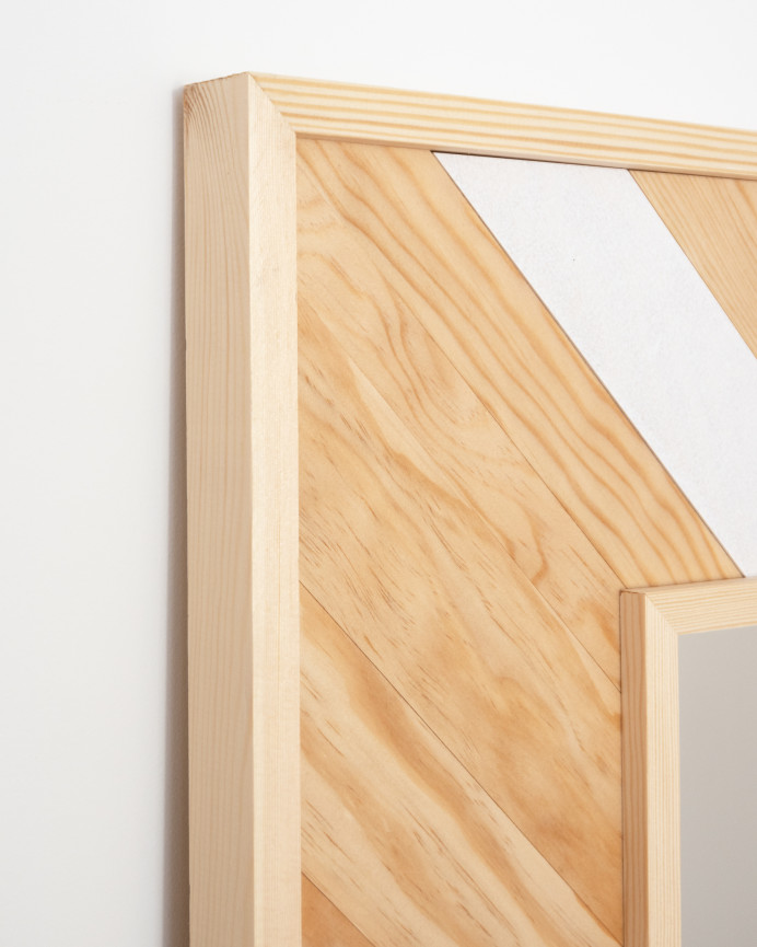Espejo efecto madera maciza en tono natural y blanco de 163x84cm
