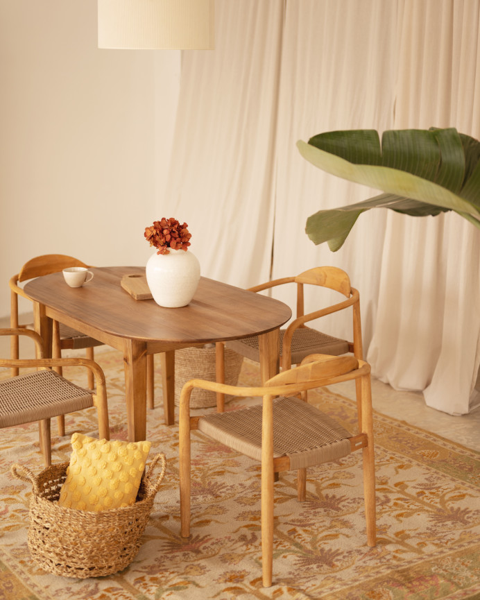 Sillas con estructura de madera de eucalipto y asiento de cuerda color marrón de 77x50cm
