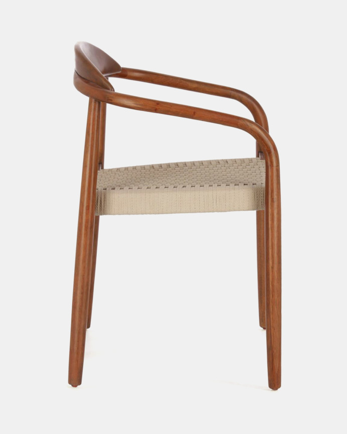 Sillas con estructura de madera de eucalipto y asiento de cuerda color beige de 78x50cm
