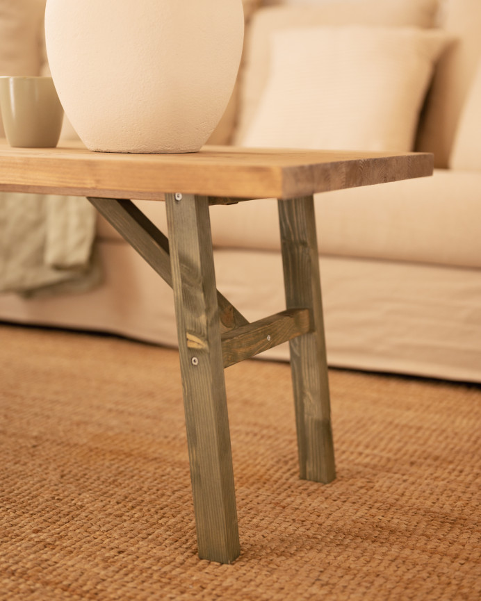 Mesa de centro de madera maciza acabado natural y verde 