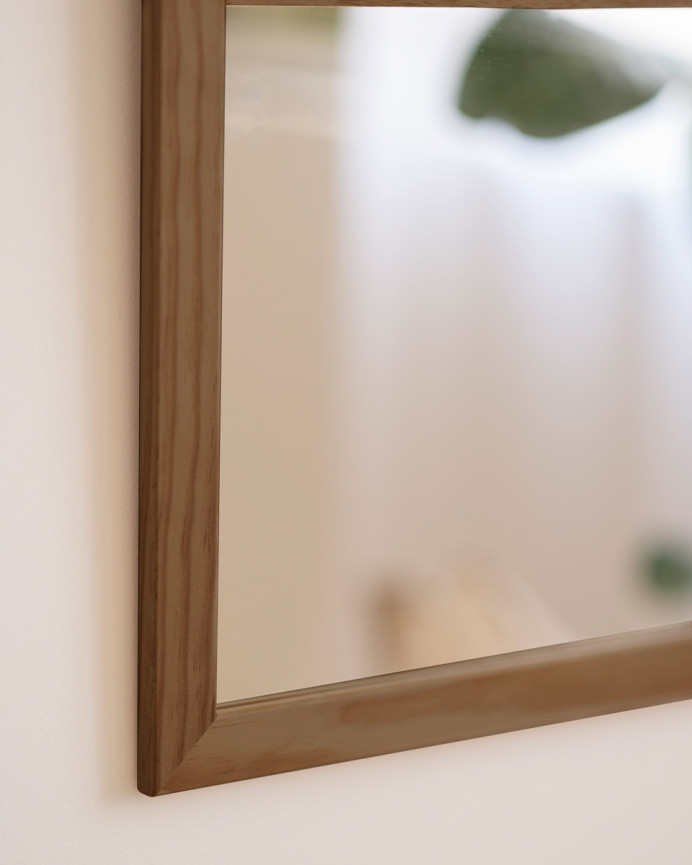 Espejo rectangular de pared tipo ventana elaborado con madera de DM en acabado roble oscuro de 90x60cm