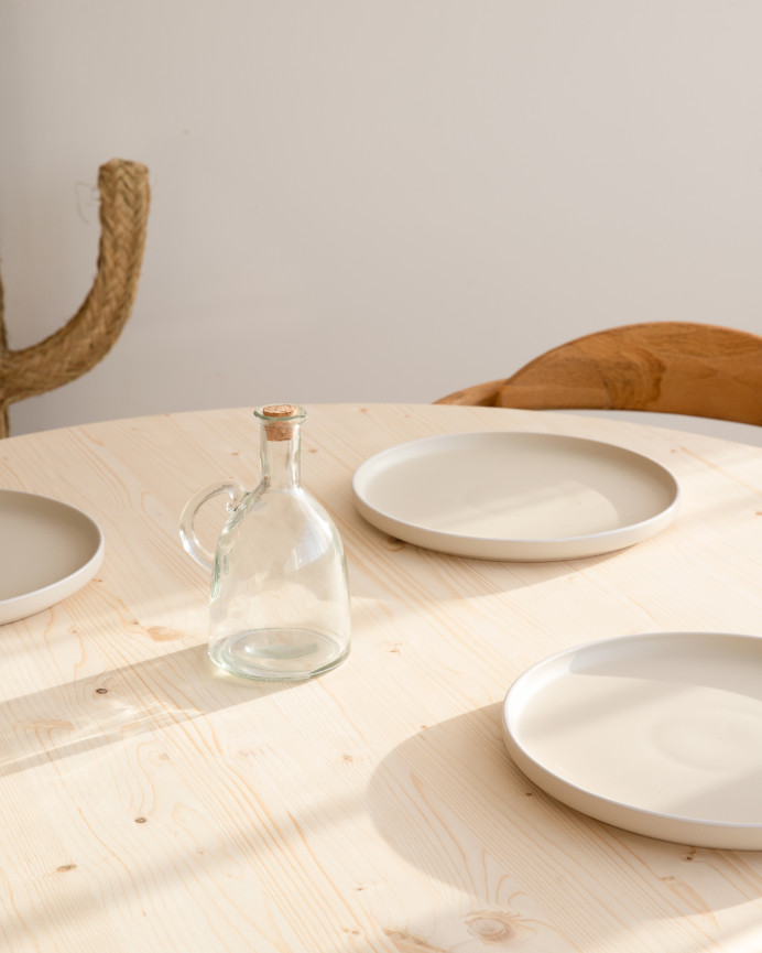 Mesa de comedor redonda de madera maciza en tono natural de Ø110