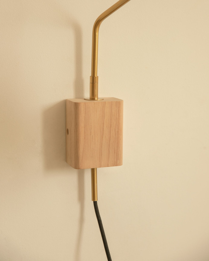 Lámpara de pared de hierro y madera de caucho de 40x12cm