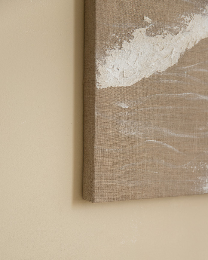 Cuadro beige y blanco decorativo sobre lino con bastidor de madera pintado artesanalmente con pintura al óleo en varias medidas