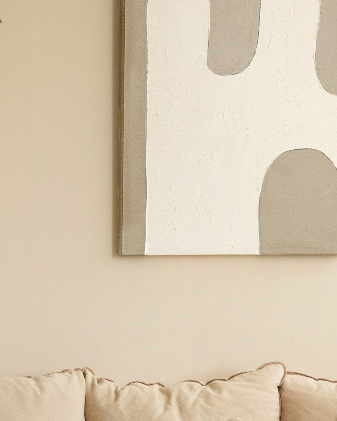 Cuadro beige y blanco decorativo sobre algodón con bastidor de madera pintado artesanalmente con pintura óleo en varias medidas