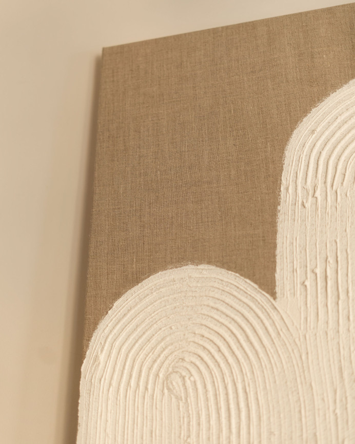 Cuadro blanco y beige decorativo sobre lino con bastidor de madera pintado artesanalmente con pintura al óleo en varias medidas
