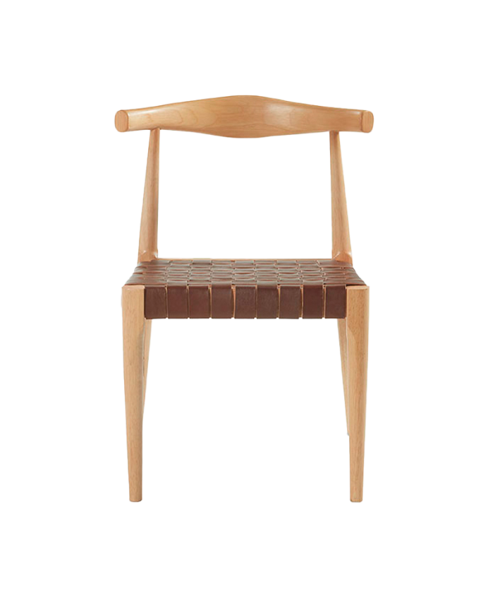 Silla de madera maciza con asiento trenzado marrón y patas en tono natural de 81cm 