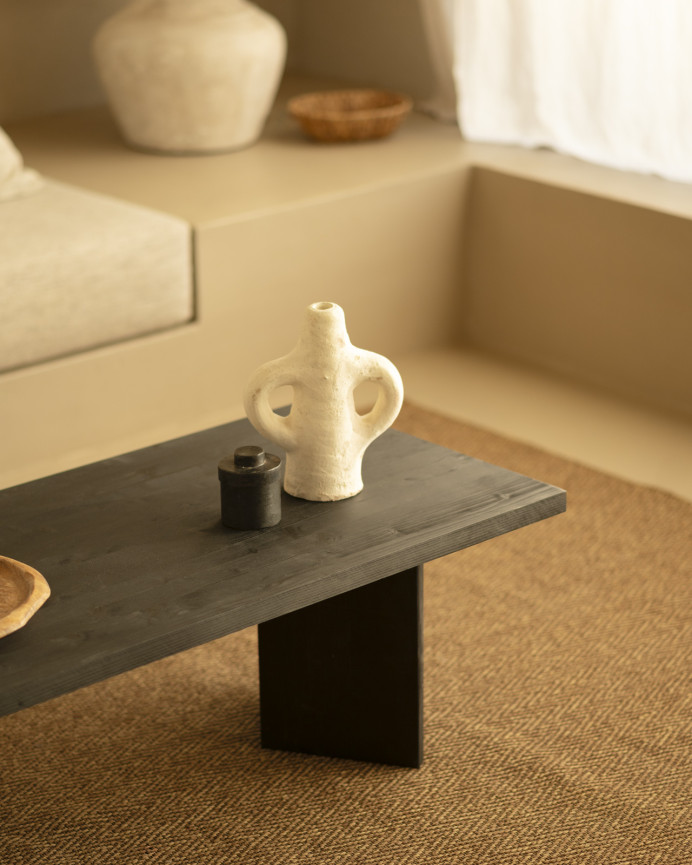 Mesa de centro de madera maciza en tono negro de 120x55 cm