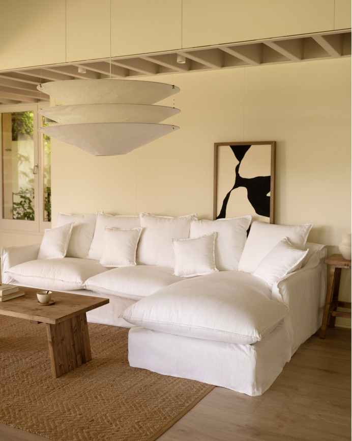 Funda para sofá con chaise longue derecho de algodón y lino color blanco de varias medidas