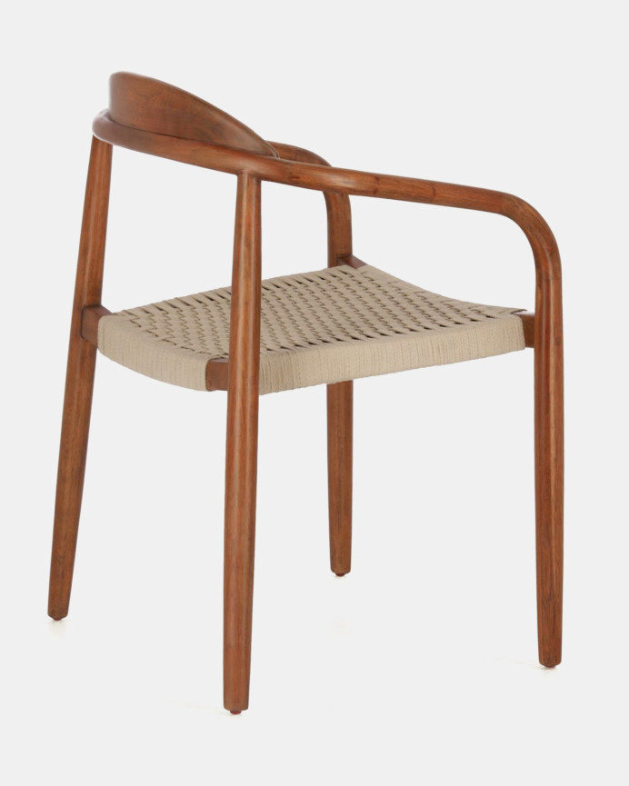 Sillas con estructura de madera de eucalipto y asiento de cuerda color beige de 78x50cm