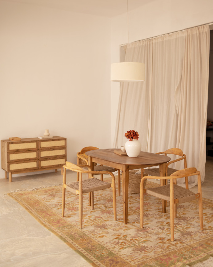 Sillas con estructura de madera de eucalipto y asiento de cuerda color marrón de 77x50cm