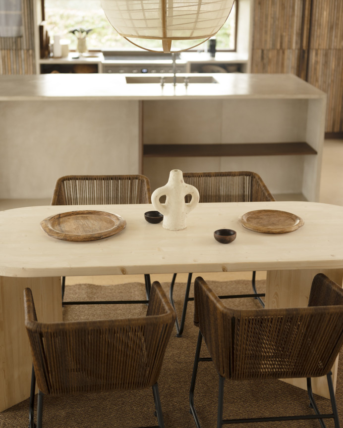 Mesa de comedor de madera maciza en tono natural de varias medidas