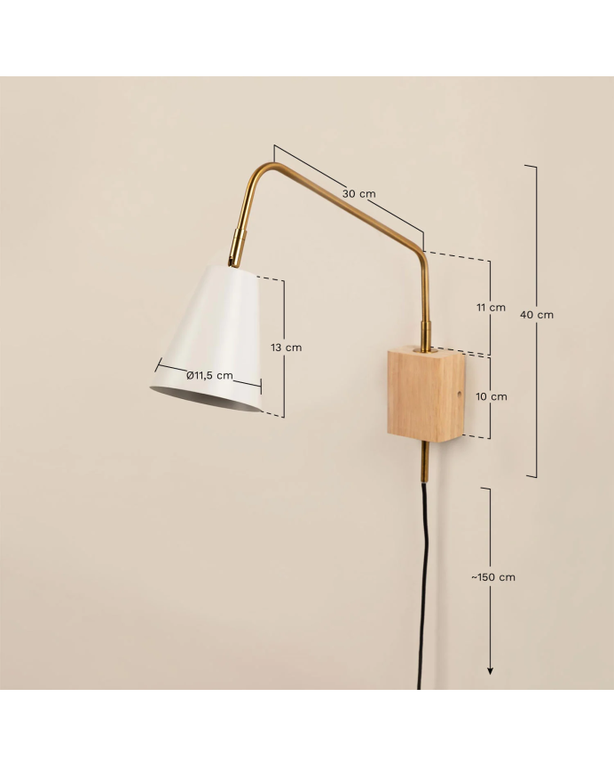Lámpara de pared de hierro y madera de caucho de 40x12cm