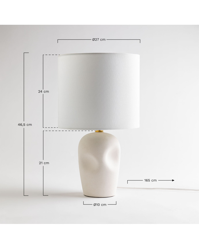 Lámpara de mesa de cerámica y pantalla de tejido de algodón y poliéster de 47x27cm