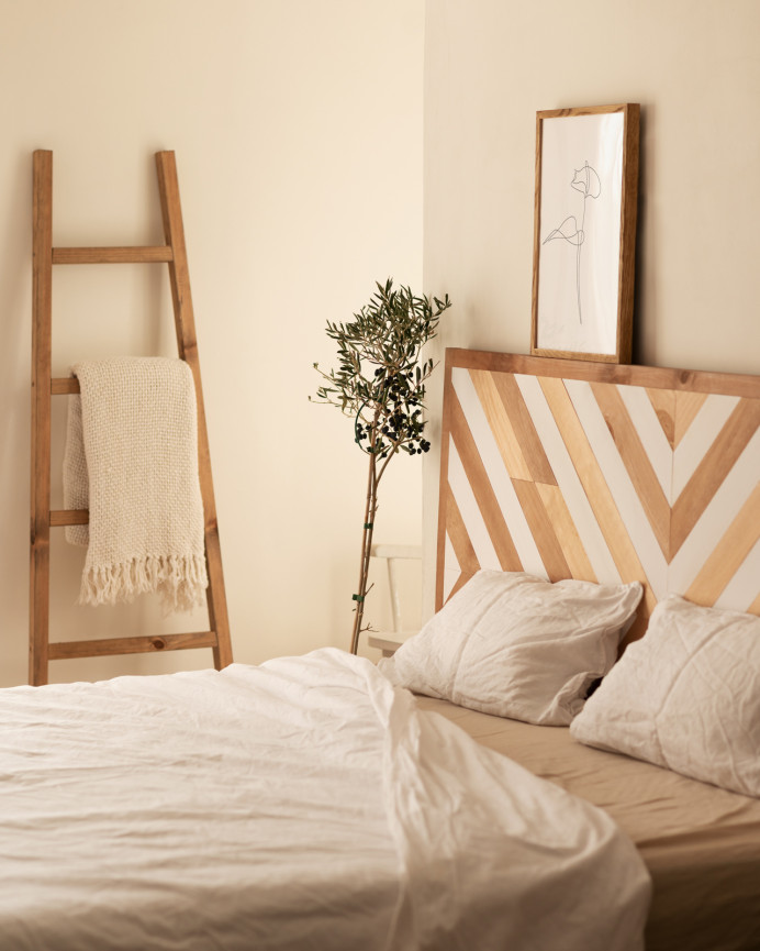 Cabecero de madera maciza en tono roble oscuro natural y blanco de 165x85cm