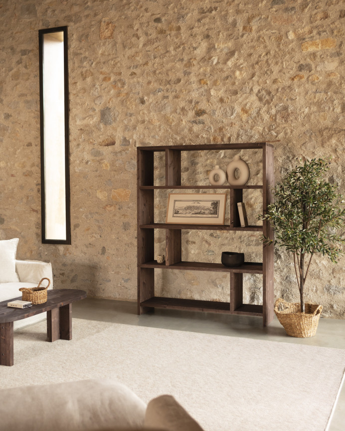 Estantería de madera maciza tono nogal de 180x140cm