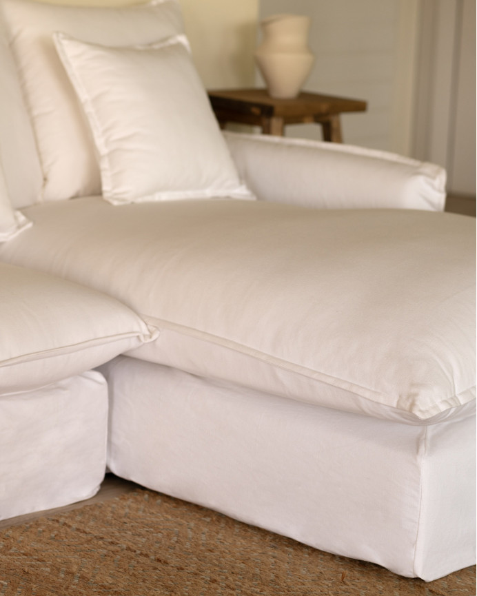 Funda para sofá con chaise longue derecho de algodón y lino color blanco de varias medidas
