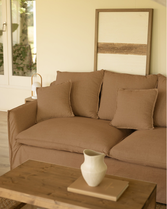 Funda para sofá con chaise longue derecho de algodón y lino color teja de varias medidas