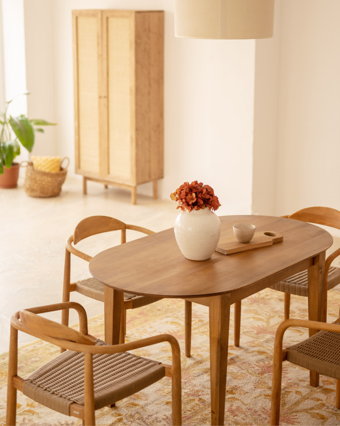 Sillas con estructura de madera de eucalipto y asiento de cuerda color marrón de 77x50cm