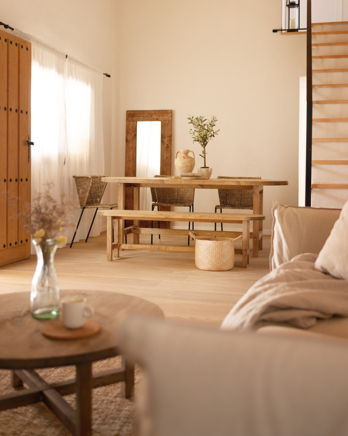 Mesa de comedor de madera maciza ovalada en tono roble oscuro de varias medidas