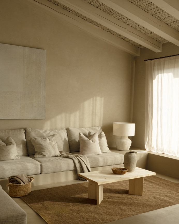 Mesa de centro de madera maciza en tono natural de 120x55cm