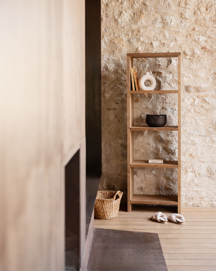Estantería de madera maciza tono roble oscuro de 180x60cm
