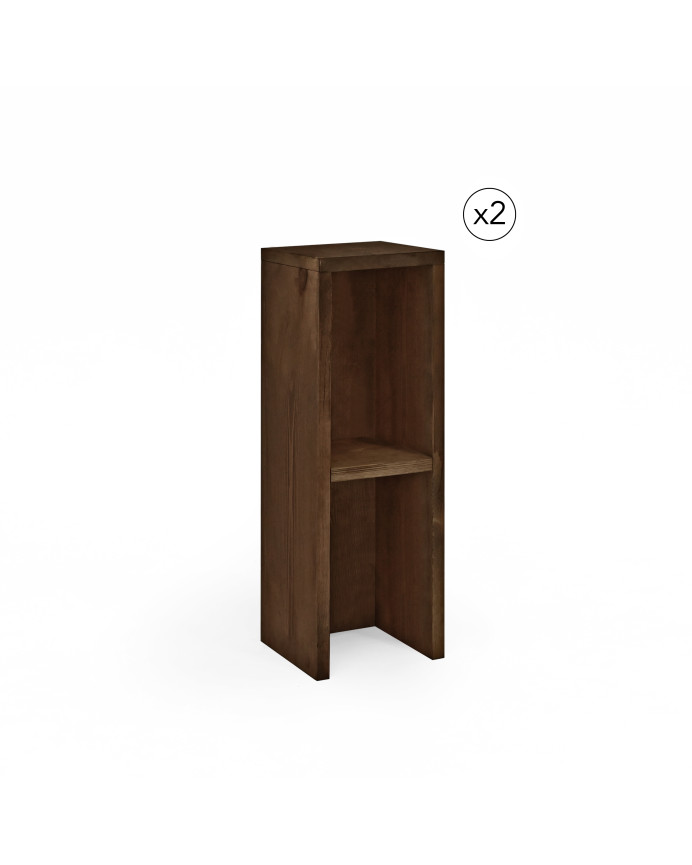 Pack 2 mesitas de noche o auxiliares de madera maciza en tono nogal 60x20cm