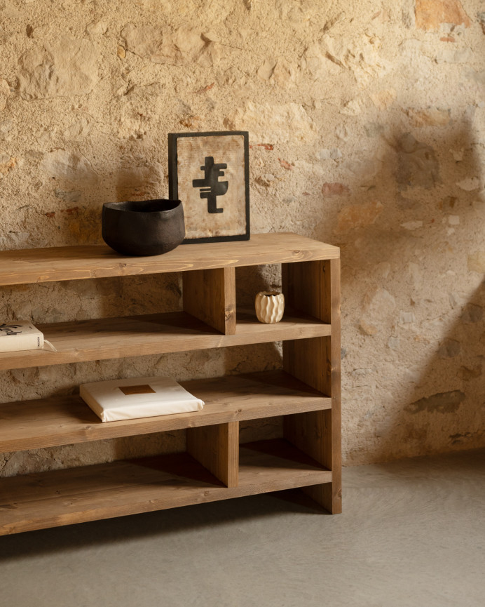 Estantería de madera maciza tono roble oscuro de 80x140cm