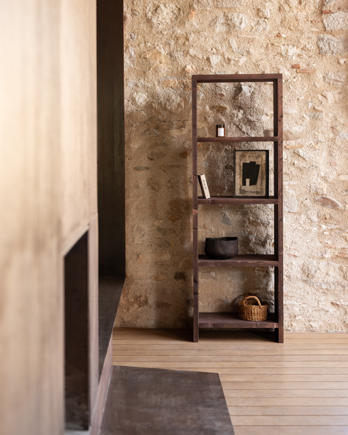 Estantería de madera maciza tono nogal de 180x60cm