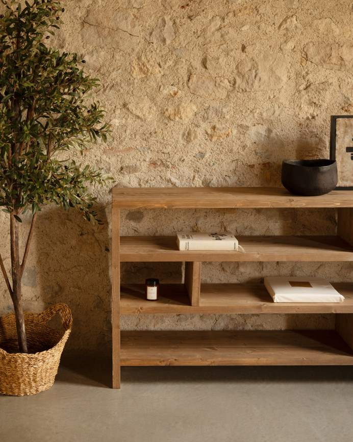 Estantería de madera maciza tono roble oscuro de 80x140cm