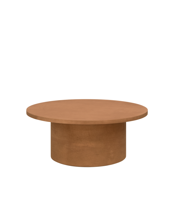 Mesa de centro redonda de microcemento en tono terracota de 80x33cm