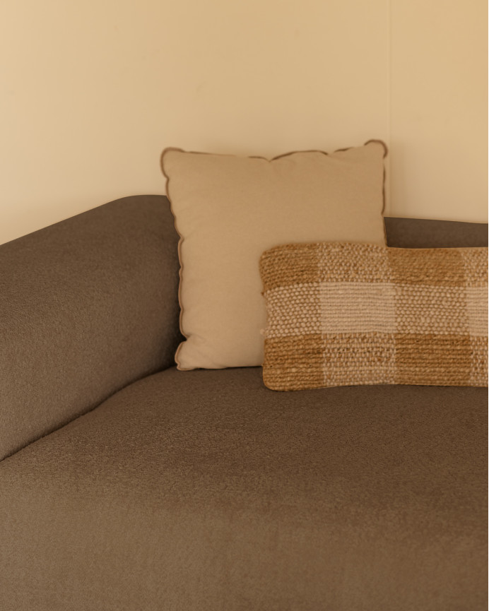 Sofá de 3 módulos con curva de bouclé color marrón 320x110cm