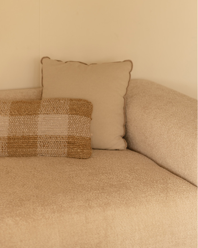 Sofá de 3 módulos curvo con chaise longue de bouclé color beige 320x172cm