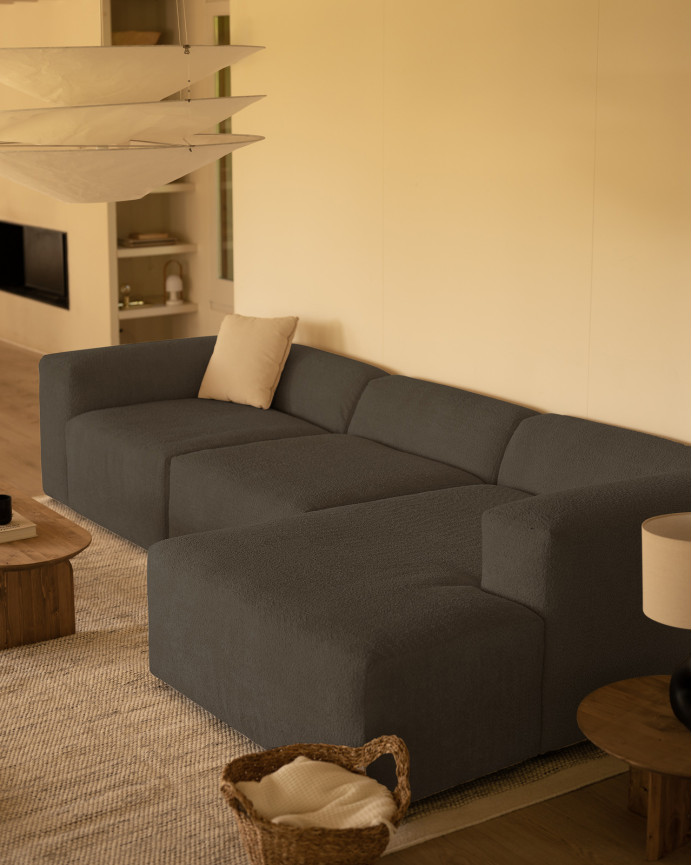 Sofá de 3 módulos con chaise longue de bouclé color gris oscuro 330x172cm