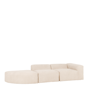 Sofá de 3 módulos con curva de bouclé color blanco 320x110cm