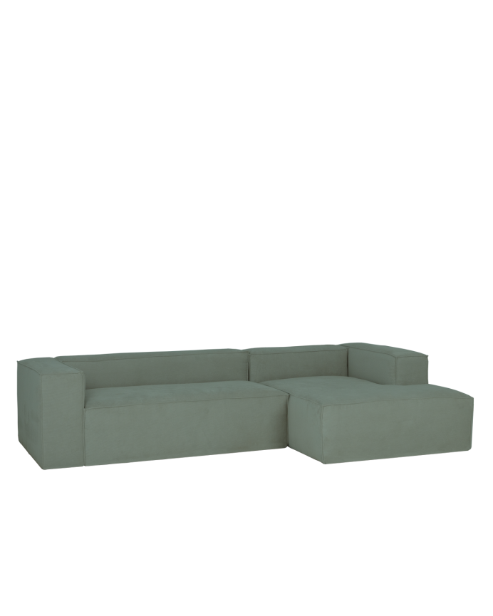 Sofá con chaise longue de pana color verde azulado varias medidas