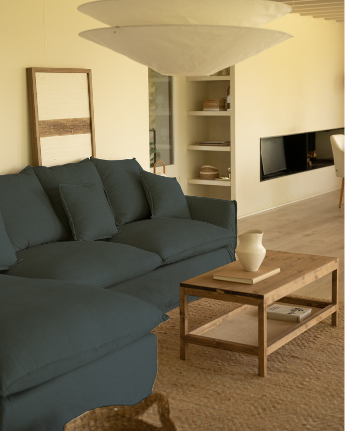 Sofá con chaise longue de algodón y lino desenfundable color azul varias medidas