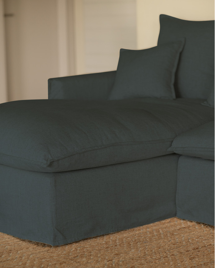 Sofá con chaise longue de algodón y lino desenfundable color azul varias medidas