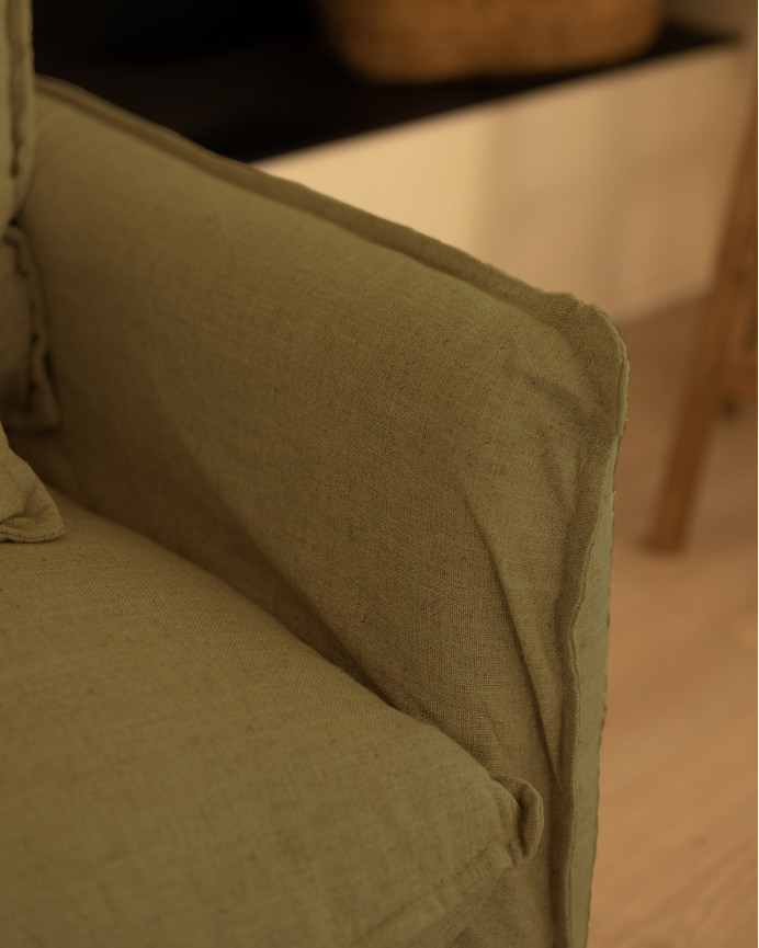 Sofá con chaise longue de algodón y lino desenfundable color verde varias medidas