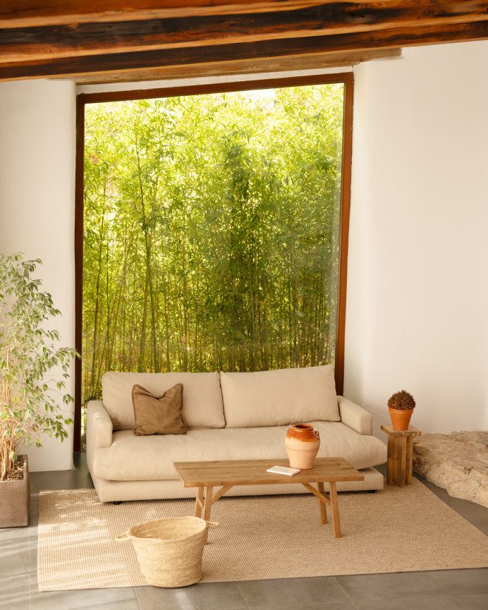 Sofá recto tono beige de 216cm
